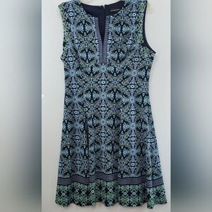 LIZ CLAIBORNE Women's Blue Print‎ Sleeveless Fit & Flare Dress Size 12